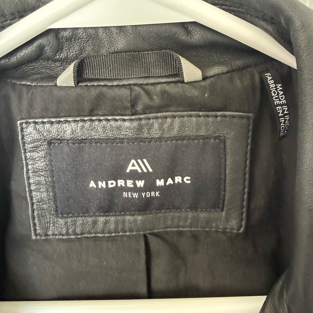 Andrew Marc Dark Leather Biker Jacket - Picture 2 of 6